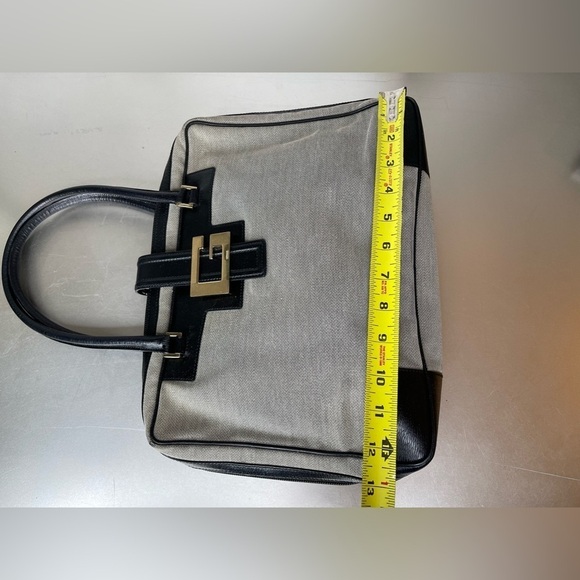 GUCCI Authentic Woven Top Handle Satchel Leather Accent Logo Clasp Career Bag - Picture 8 of 13